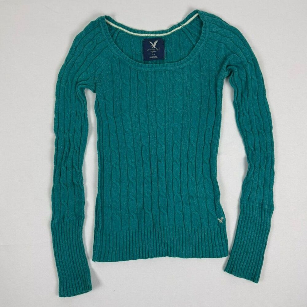 Y2K American Eagle Outfitters Teal Knit Sweater - X-Small